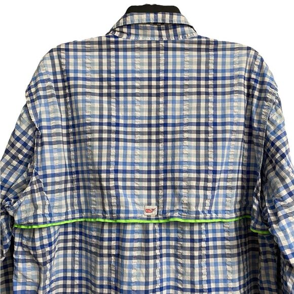 Vineyard Vines Plaid Harbor Shirt Men's Sz L Blue White Long Sleeve Vented Beach - Picture 10 of 15